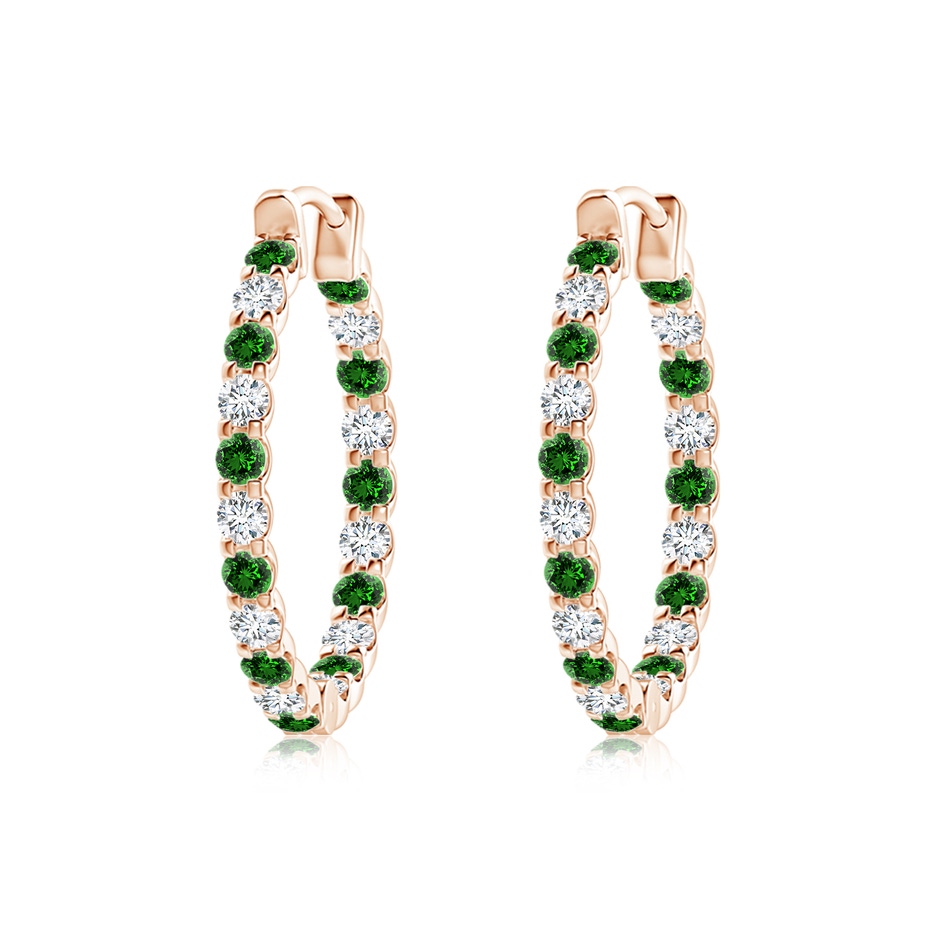 1.7mm Labgrown Lab-Grown Prong-Set Emerald and Diamond Inside Out Hoop Earrings in Rose Gold 