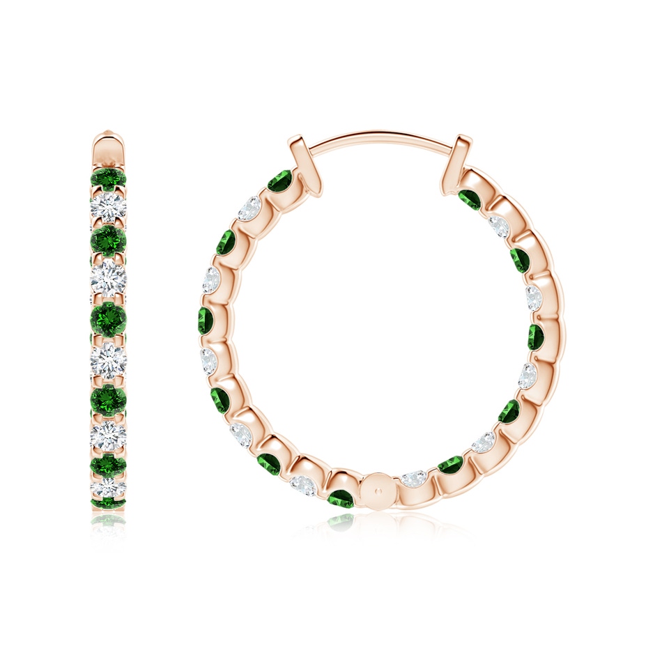 1.7mm Labgrown Lab-Grown Prong-Set Emerald and Diamond Inside Out Hoop Earrings in Rose Gold side 199
