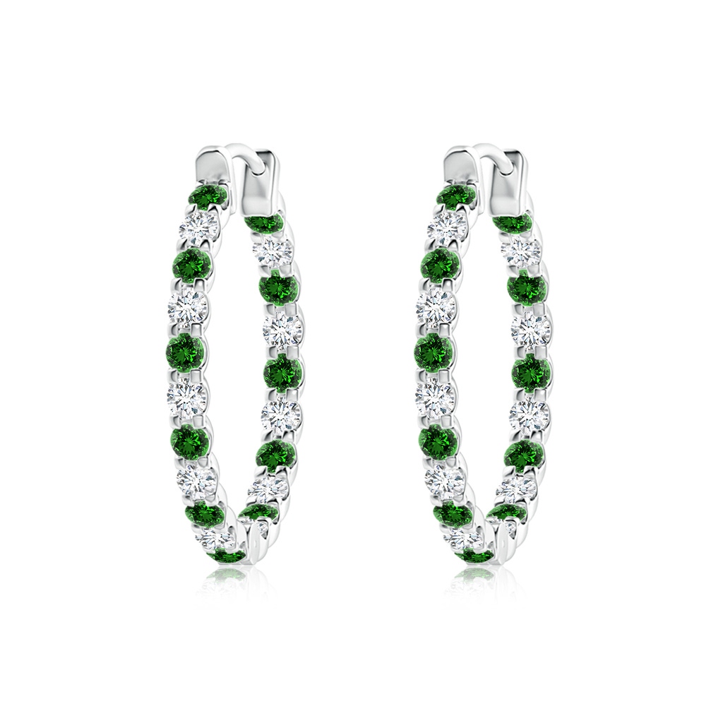 1.7mm Labgrown Lab-Grown Prong-Set Emerald and Diamond Inside Out Hoop Earrings in White Gold