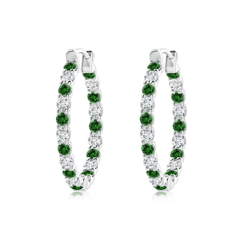 1.7mm Labgrown Lab-Grown Prong-Set Emerald and Diamond Inside Out Hoop Earrings in White Gold 