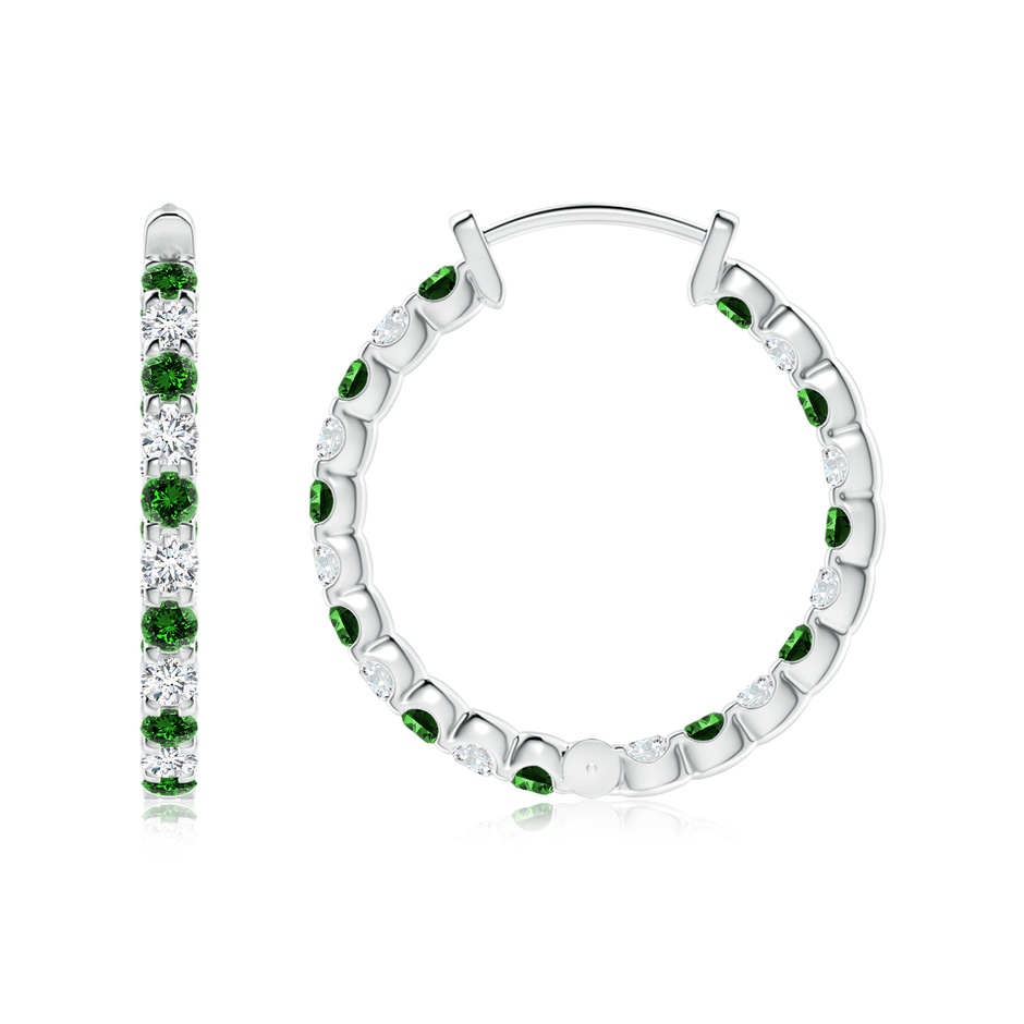 1.7mm Labgrown Lab-Grown Prong-Set Emerald and Diamond Inside Out Hoop Earrings in White Gold side 199