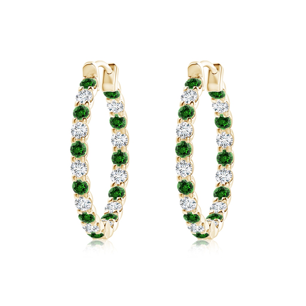 1.7mm Labgrown Lab-Grown Prong-Set Emerald and Diamond Inside Out Hoop Earrings in Yellow Gold