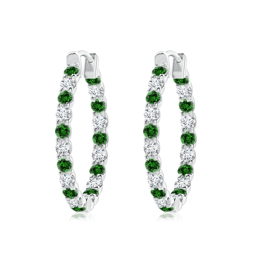 2.5mm Labgrown Lab-Grown Prong-Set Emerald and Diamond Inside Out Hoop Earrings in White Gold 