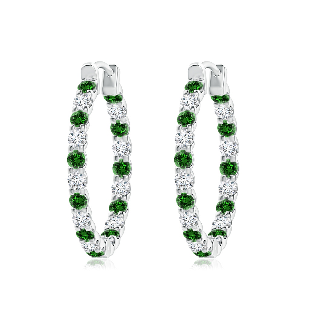 2.5mm Labgrown Lab-Grown Prong-Set Emerald and Diamond Inside Out Hoop Earrings in White Gold