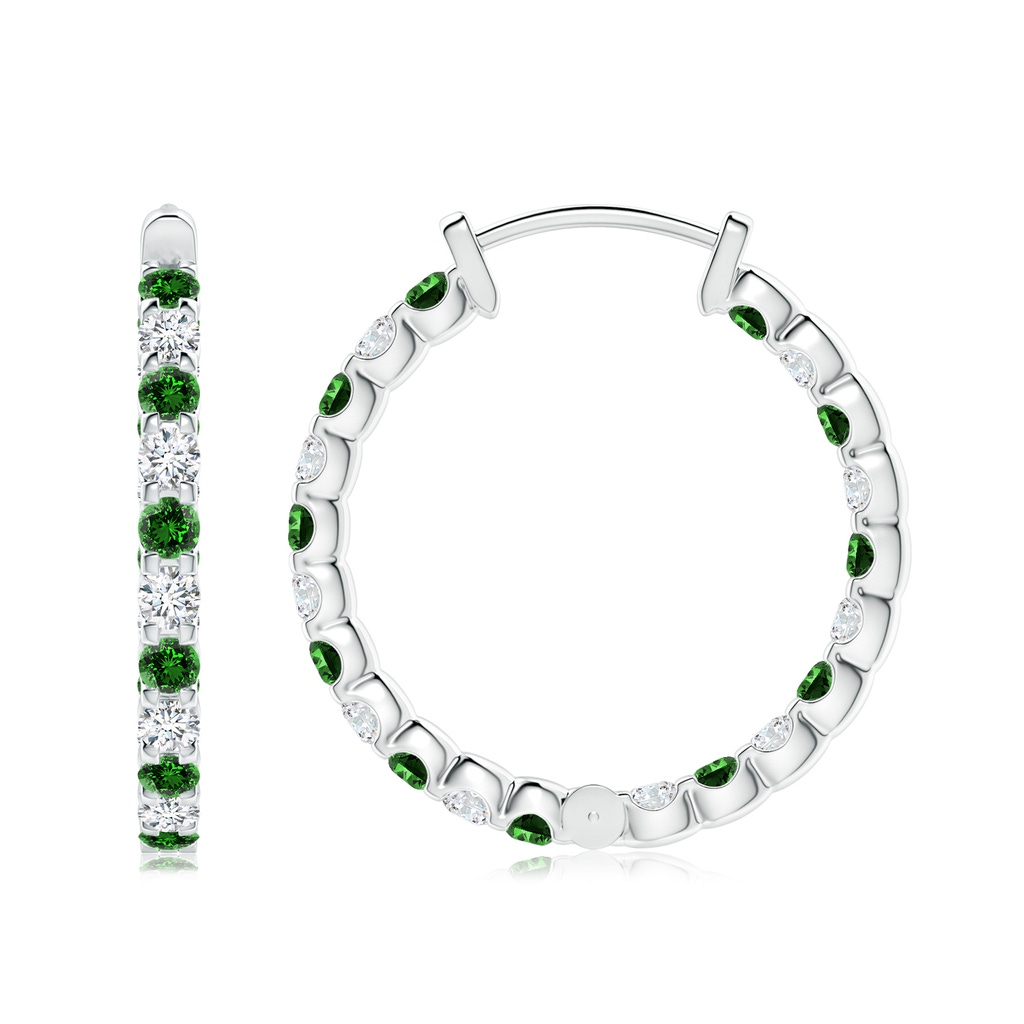 2.5mm Labgrown Lab-Grown Prong-Set Emerald and Diamond Inside Out Hoop Earrings in White Gold Side 199
