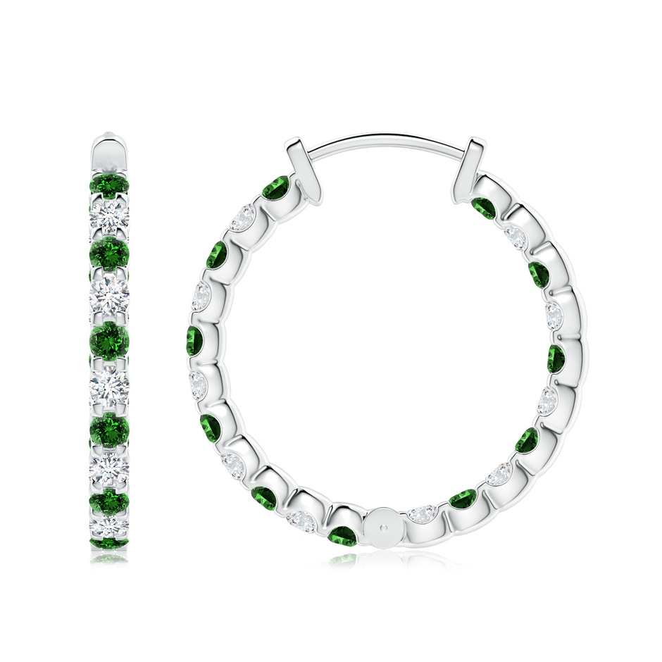 2.5mm Labgrown Lab-Grown Prong-Set Emerald and Diamond Inside Out Hoop Earrings in White Gold side 199