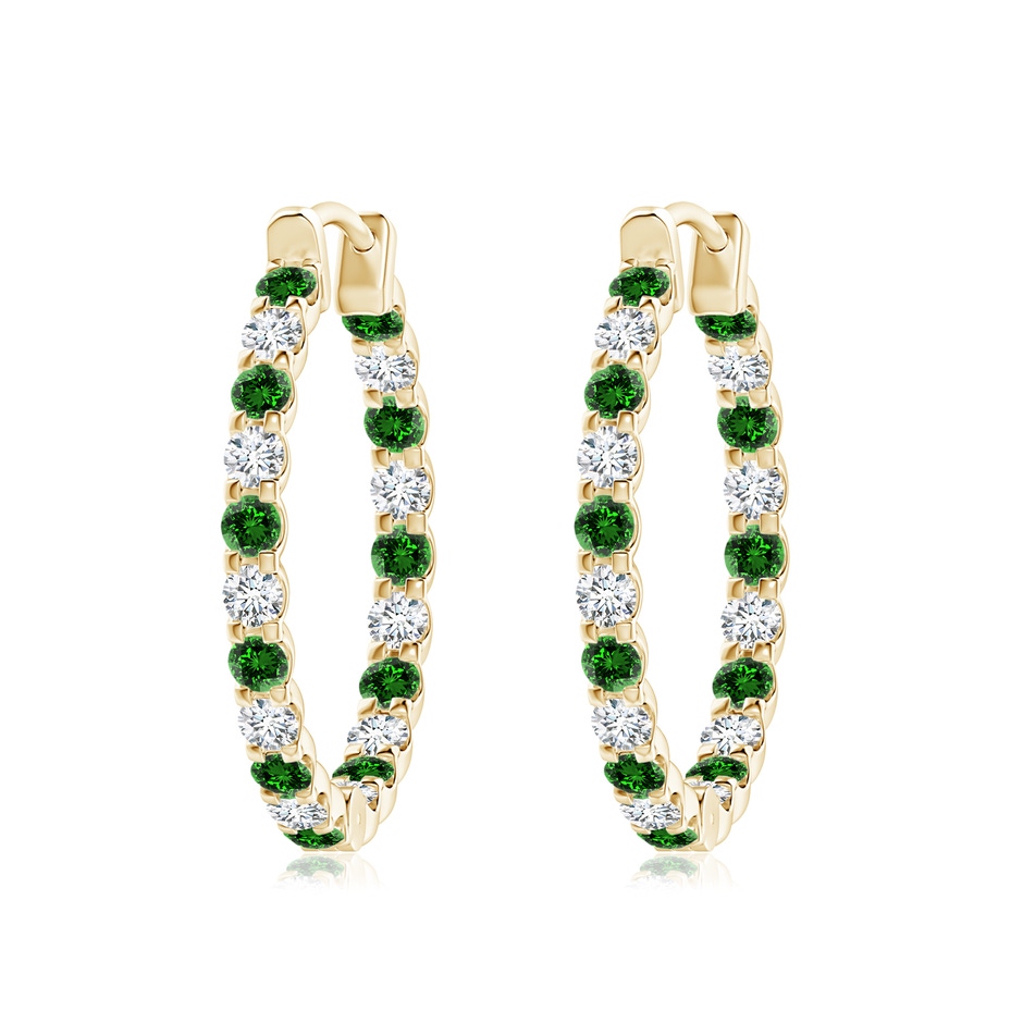 2.5mm Labgrown Lab-Grown Prong-Set Emerald and Diamond Inside Out Hoop Earrings in Yellow Gold 