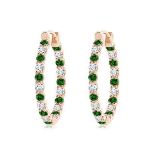 2mm Labgrown Lab-Grown Prong-Set Emerald and Diamond Inside Out Hoop Earrings in 10K Rose Gold