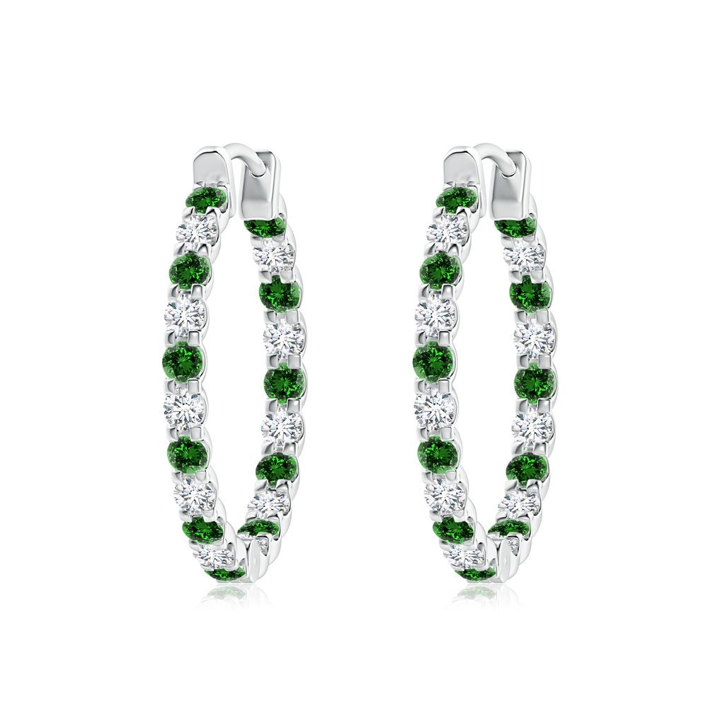 2mm Labgrown Lab-Grown Prong-Set Emerald and Diamond Inside Out Hoop Earrings in P950 Platinum