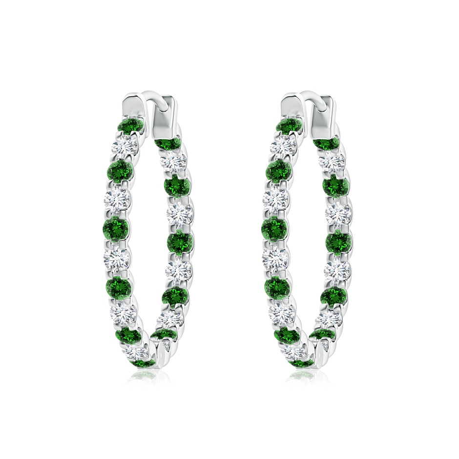 2mm Labgrown Lab-Grown Prong-Set Emerald and Diamond Inside Out Hoop Earrings in P950 Platinum 