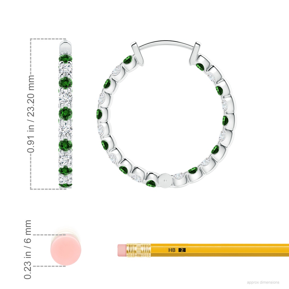 2mm Labgrown Lab-Grown Prong-Set Emerald and Diamond Inside Out Hoop Earrings in P950 Platinum ruler