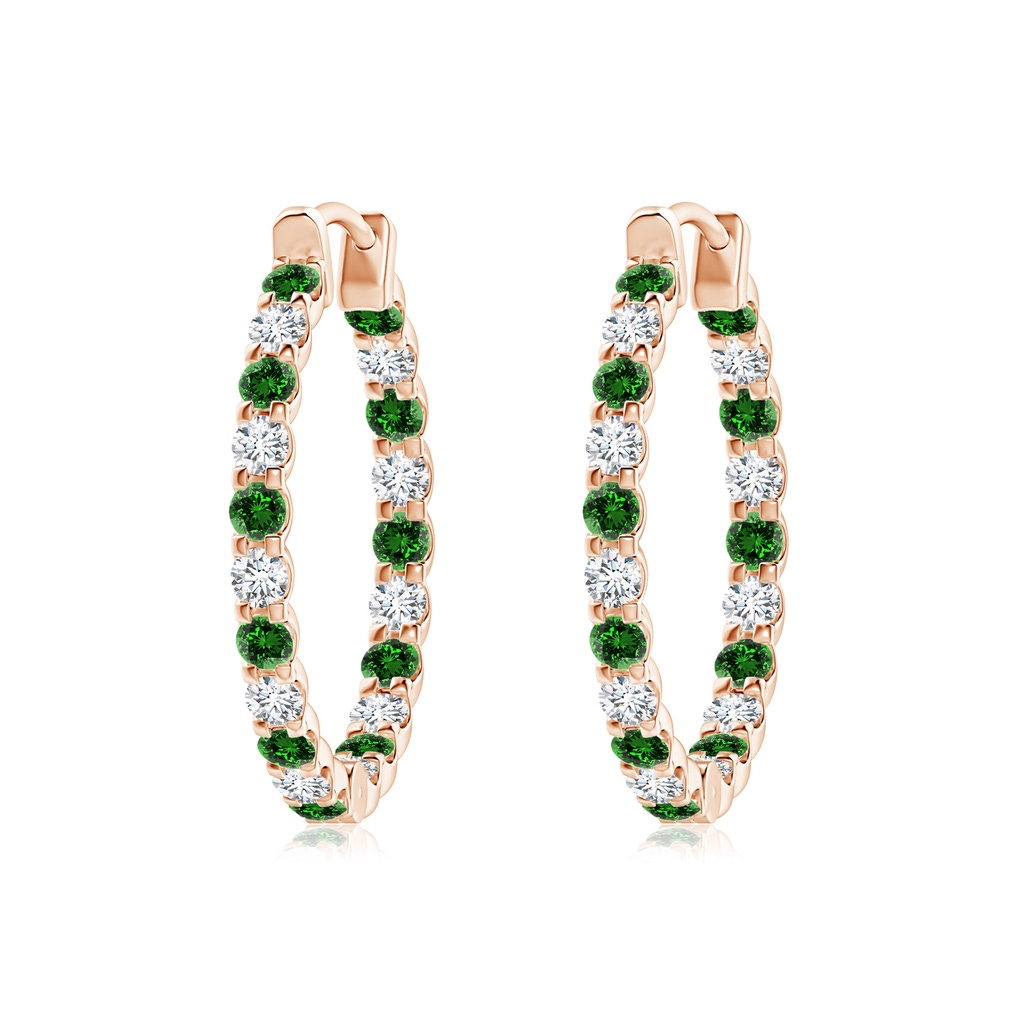 2mm Labgrown Lab-Grown Prong-Set Emerald and Diamond Inside Out Hoop Earrings in Rose Gold