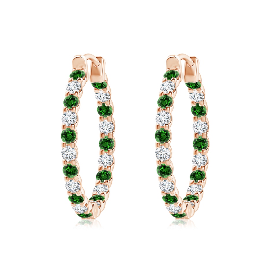 2mm Labgrown Lab-Grown Prong-Set Emerald and Diamond Inside Out Hoop Earrings in Rose Gold 