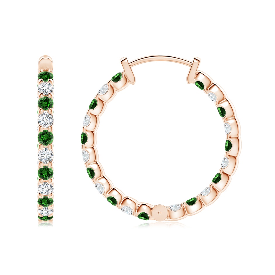 2mm Labgrown Lab-Grown Prong-Set Emerald and Diamond Inside Out Hoop Earrings in Rose Gold side 199