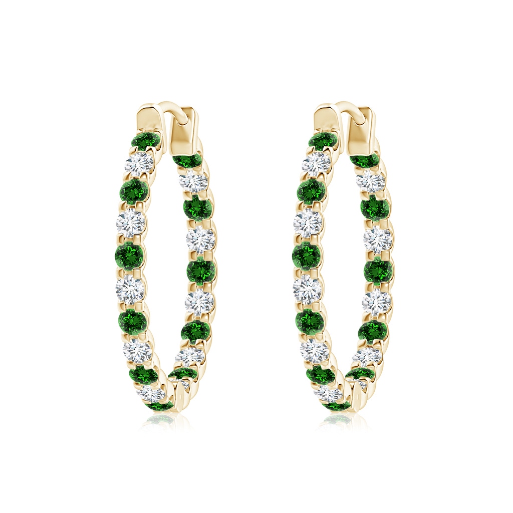 2mm Labgrown Lab-Grown Prong-Set Emerald and Diamond Inside Out Hoop Earrings in Yellow Gold