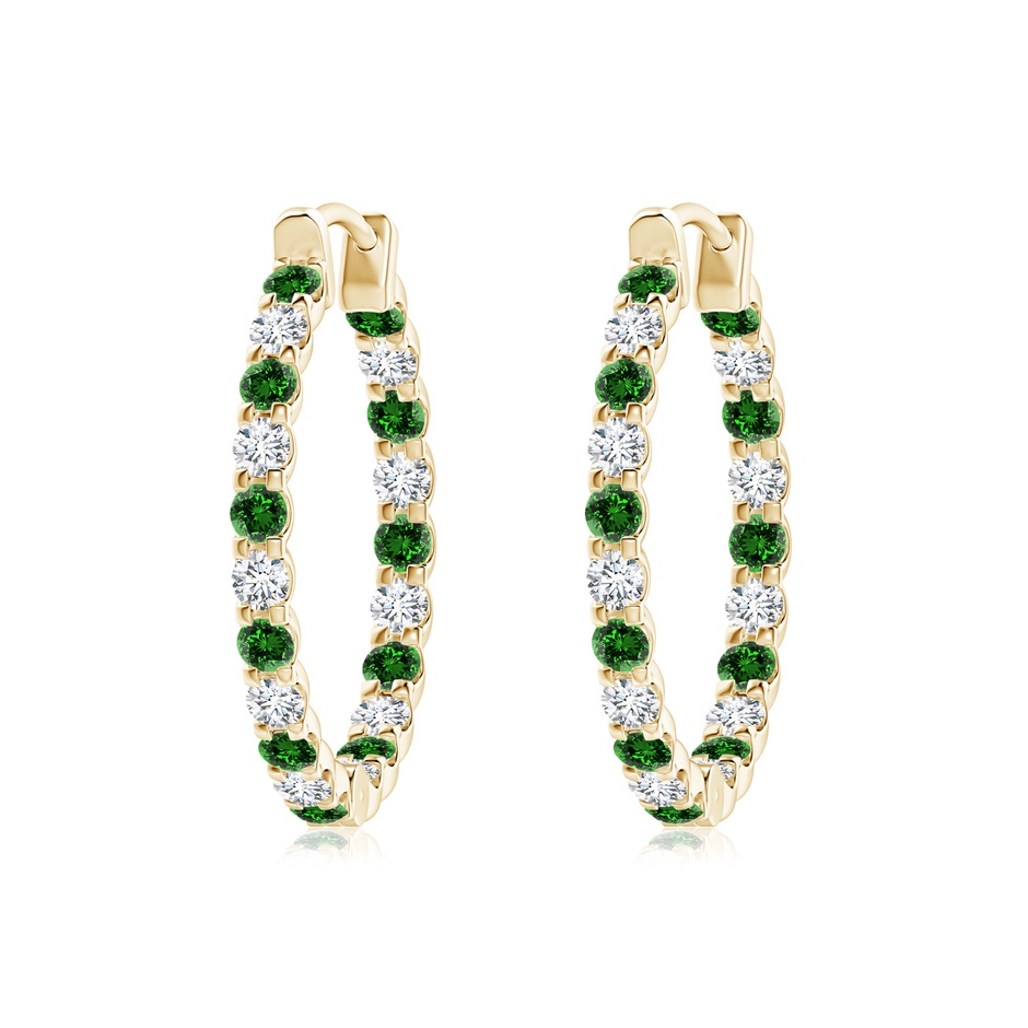 2mm Labgrown Lab-Grown Prong-Set Emerald and Diamond Inside Out Hoop Earrings in Yellow Gold 