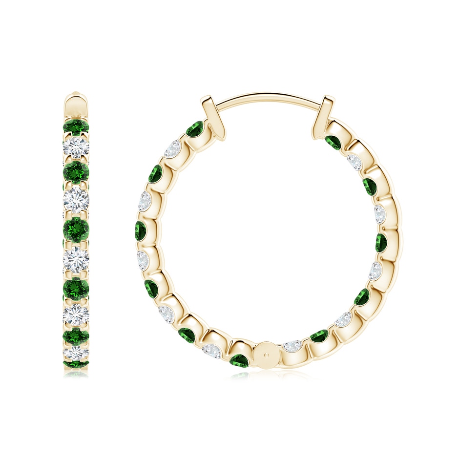 2mm Labgrown Lab-Grown Prong-Set Emerald and Diamond Inside Out Hoop Earrings in Yellow Gold side 199
