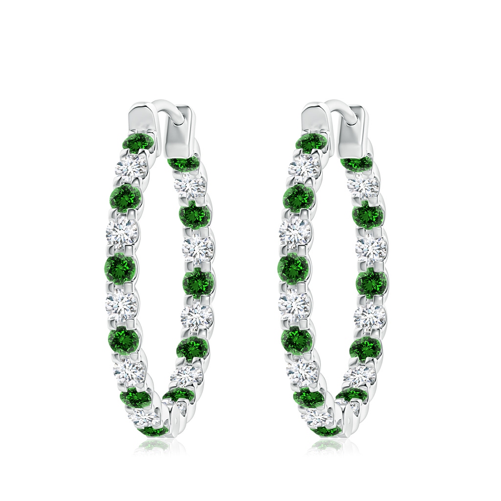 3mm Labgrown Lab-Grown Prong-Set Emerald and Diamond Inside Out Hoop Earrings in P950 Platinum