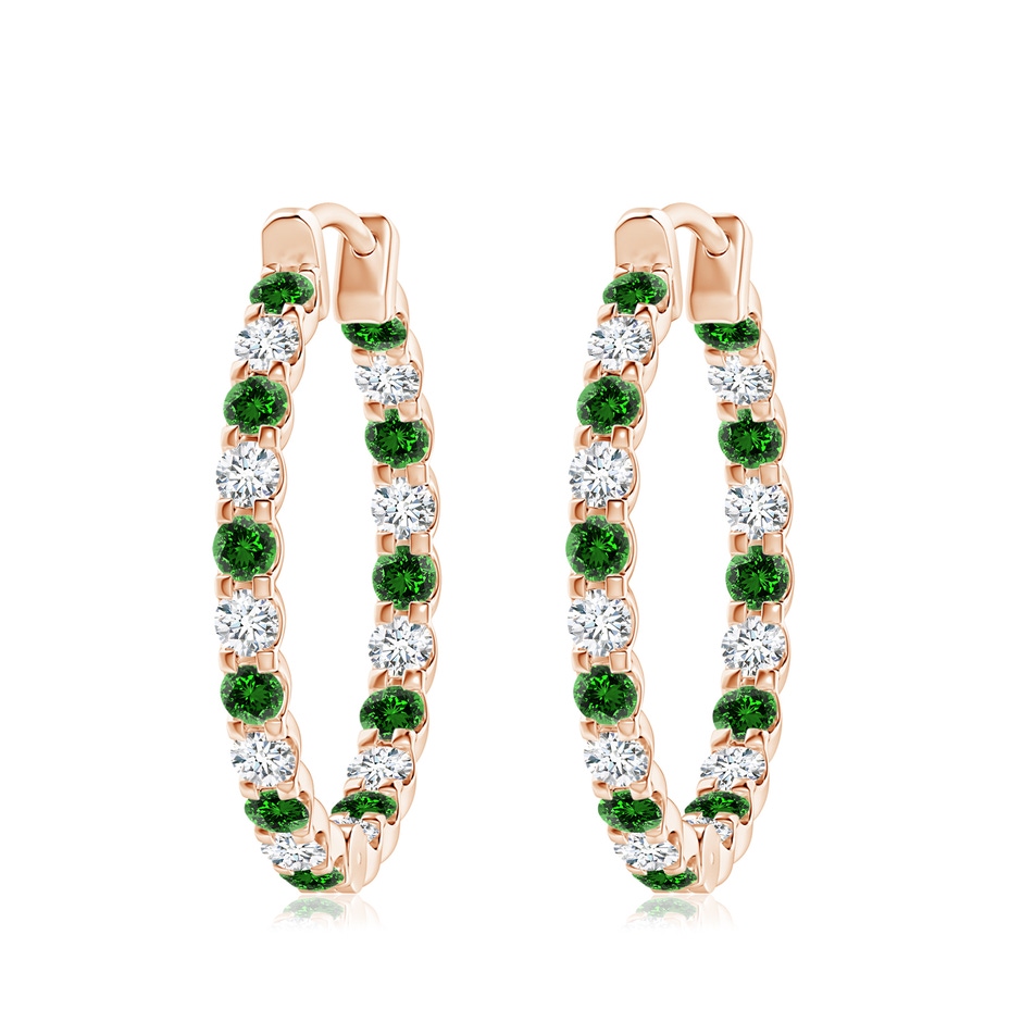 3mm Labgrown Lab-Grown Prong-Set Emerald and Diamond Inside Out Hoop Earrings in Rose Gold 