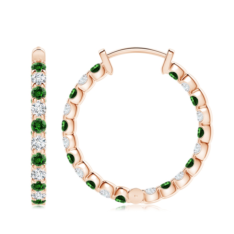 3mm Labgrown Lab-Grown Prong-Set Emerald and Diamond Inside Out Hoop Earrings in Rose Gold side 199