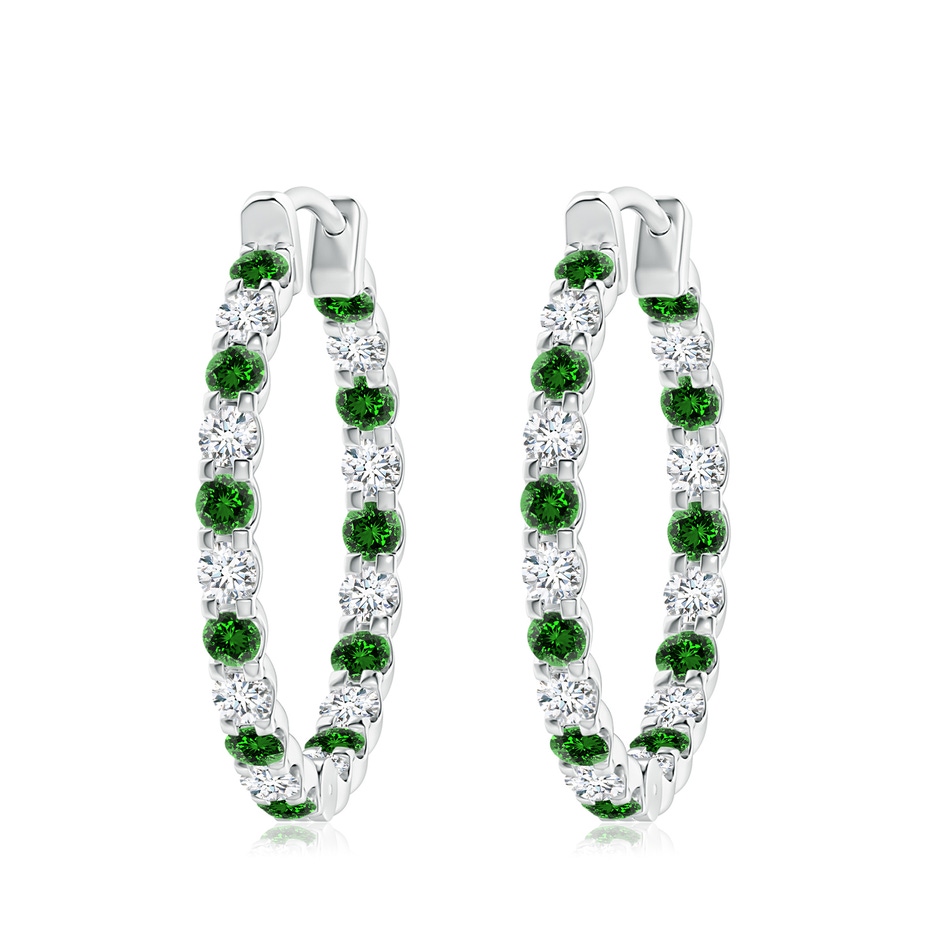 3mm Labgrown Lab-Grown Prong-Set Emerald and Diamond Inside Out Hoop Earrings in White Gold 