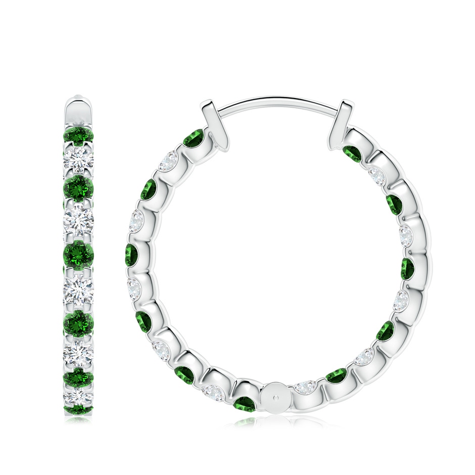 3mm Labgrown Lab-Grown Prong-Set Emerald and Diamond Inside Out Hoop Earrings in White Gold side 199