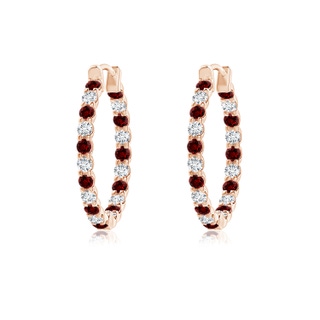 1.5mm Labgrown Lab-Grown Prong-Set Ruby and Diamond Inside Out Hoop Earrings in 10K Rose Gold
