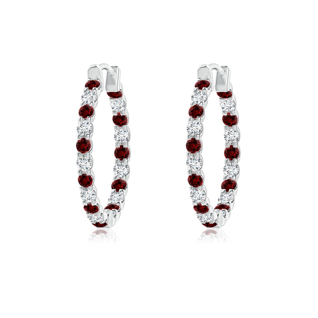 1.5mm Labgrown Lab-Grown Prong-Set Ruby and Diamond Inside Out Hoop Earrings in P950 Platinum