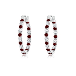 1.5mm Labgrown Lab-Grown Prong-Set Ruby and Diamond Inside Out Hoop Earrings in P950 Platinum