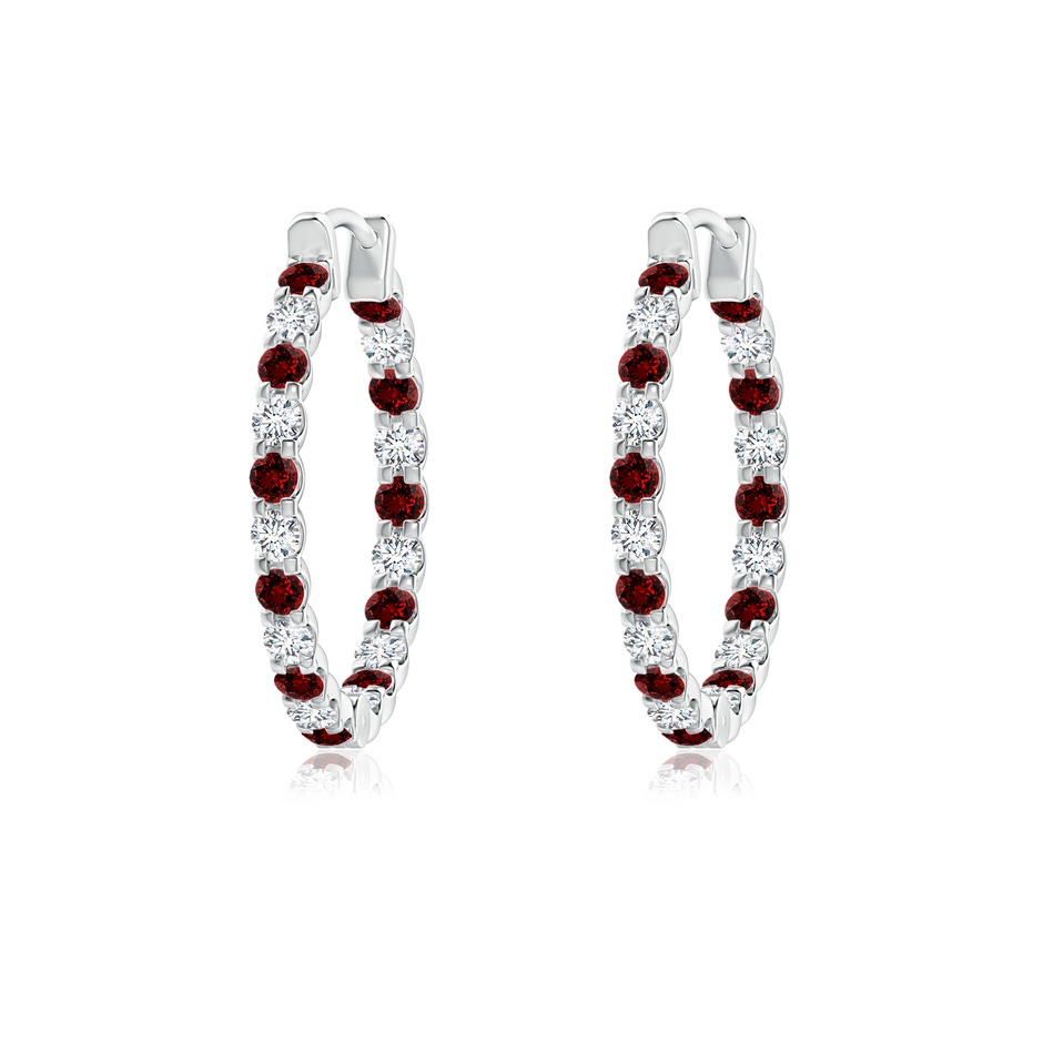 1.5mm Labgrown Lab-Grown Prong-Set Ruby and Lab Diamond Inside Out Hoop Earrings in White Gold 