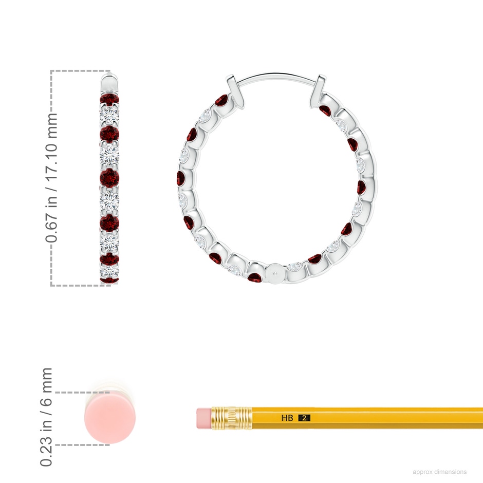 1.5mm Labgrown Lab-Grown Prong-Set Ruby and Lab Diamond Inside Out Hoop Earrings in White Gold ruler