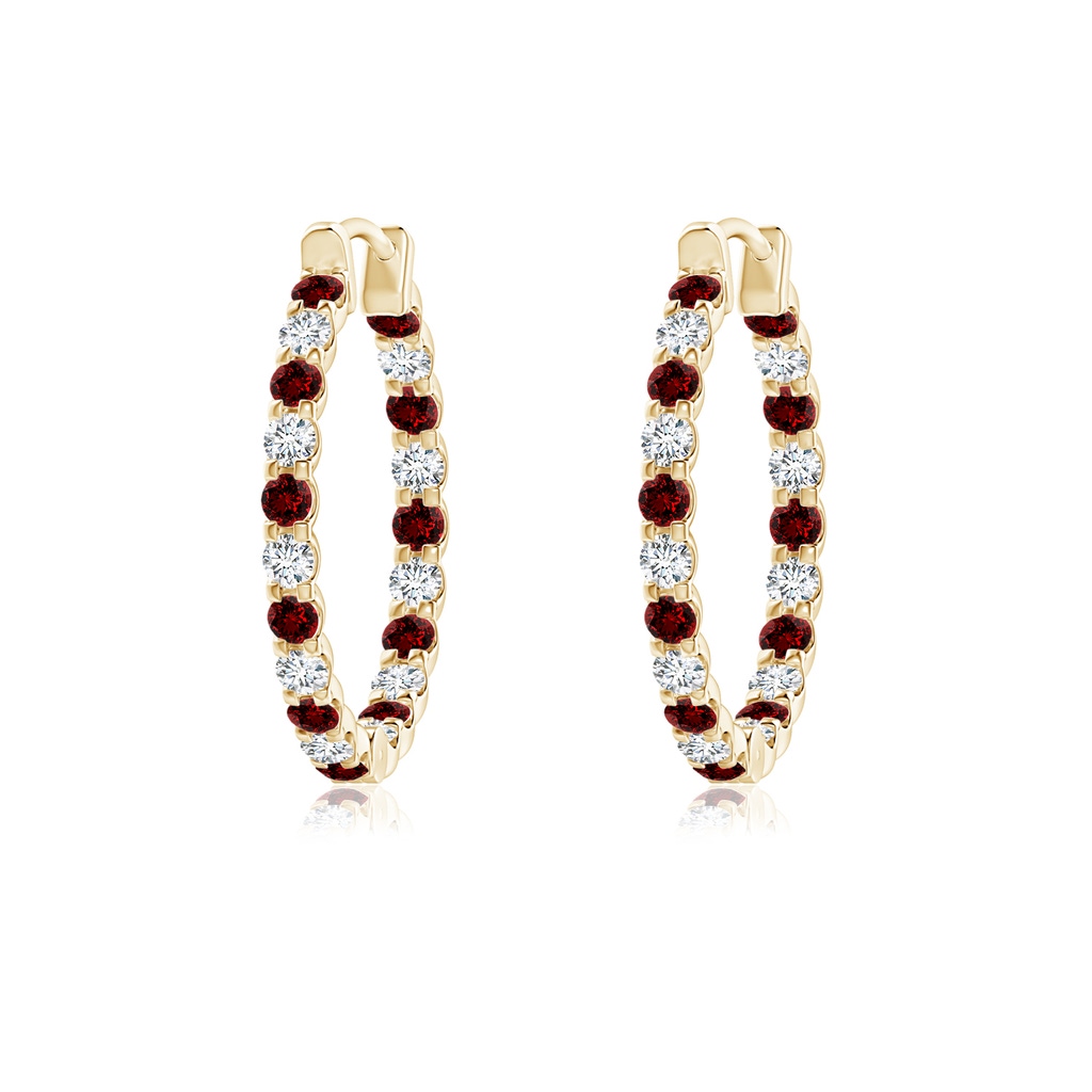 1.5mm Labgrown Lab-Grown Prong-Set Ruby and Diamond Inside Out Hoop Earrings in Yellow Gold