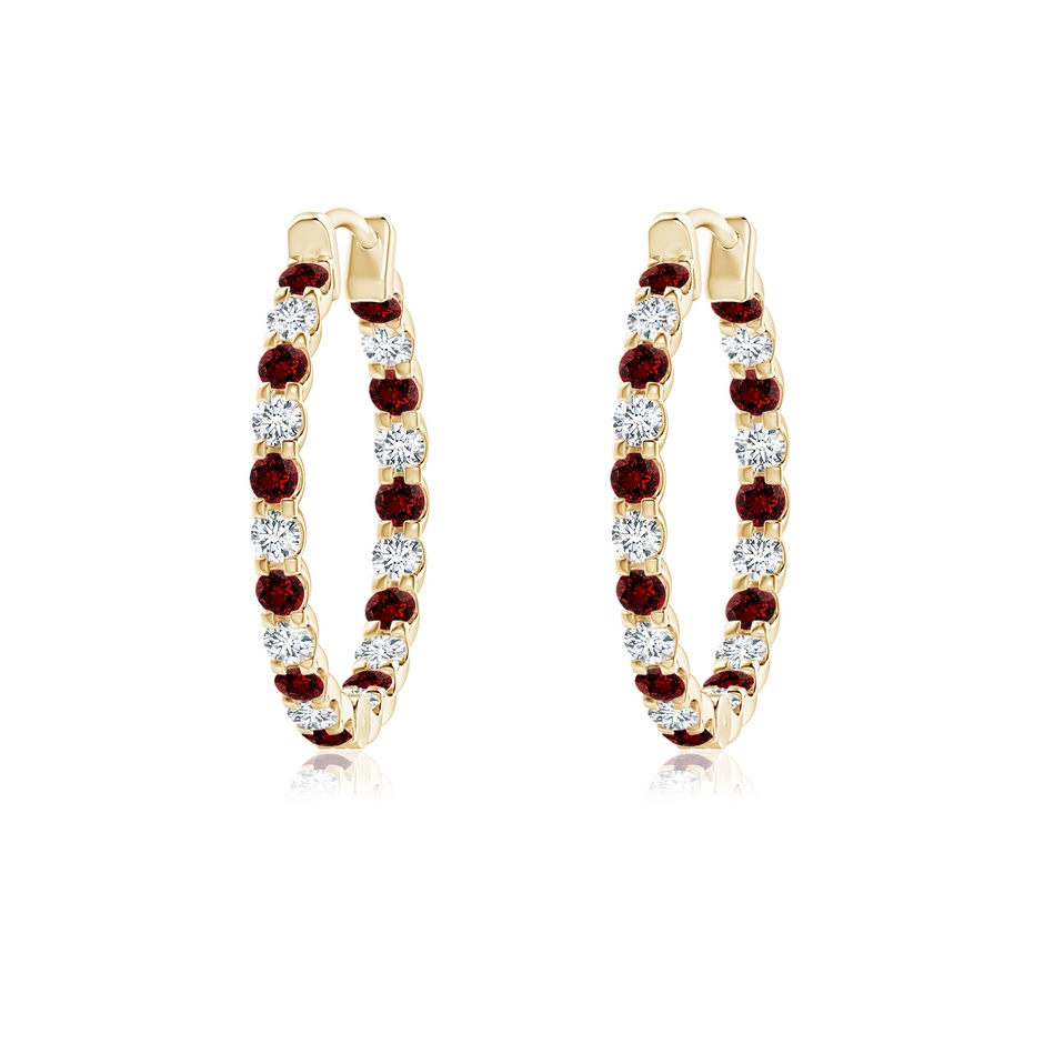 1.5mm Labgrown Lab-Grown Prong-Set Ruby and Lab Diamond Inside Out Hoop Earrings in Yellow Gold 