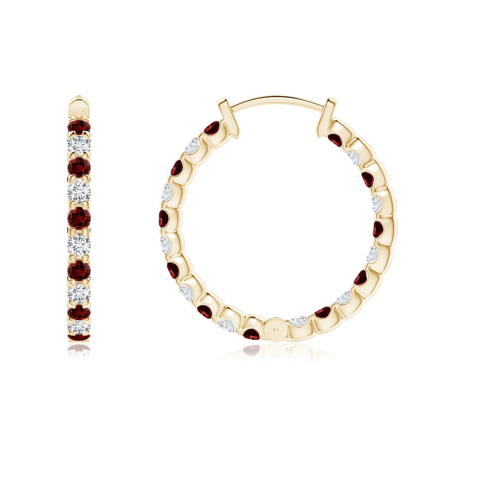 1.5mm Labgrown Lab-Grown Prong-Set Ruby and Lab Diamond Inside Out Hoop Earrings in Yellow Gold side 199