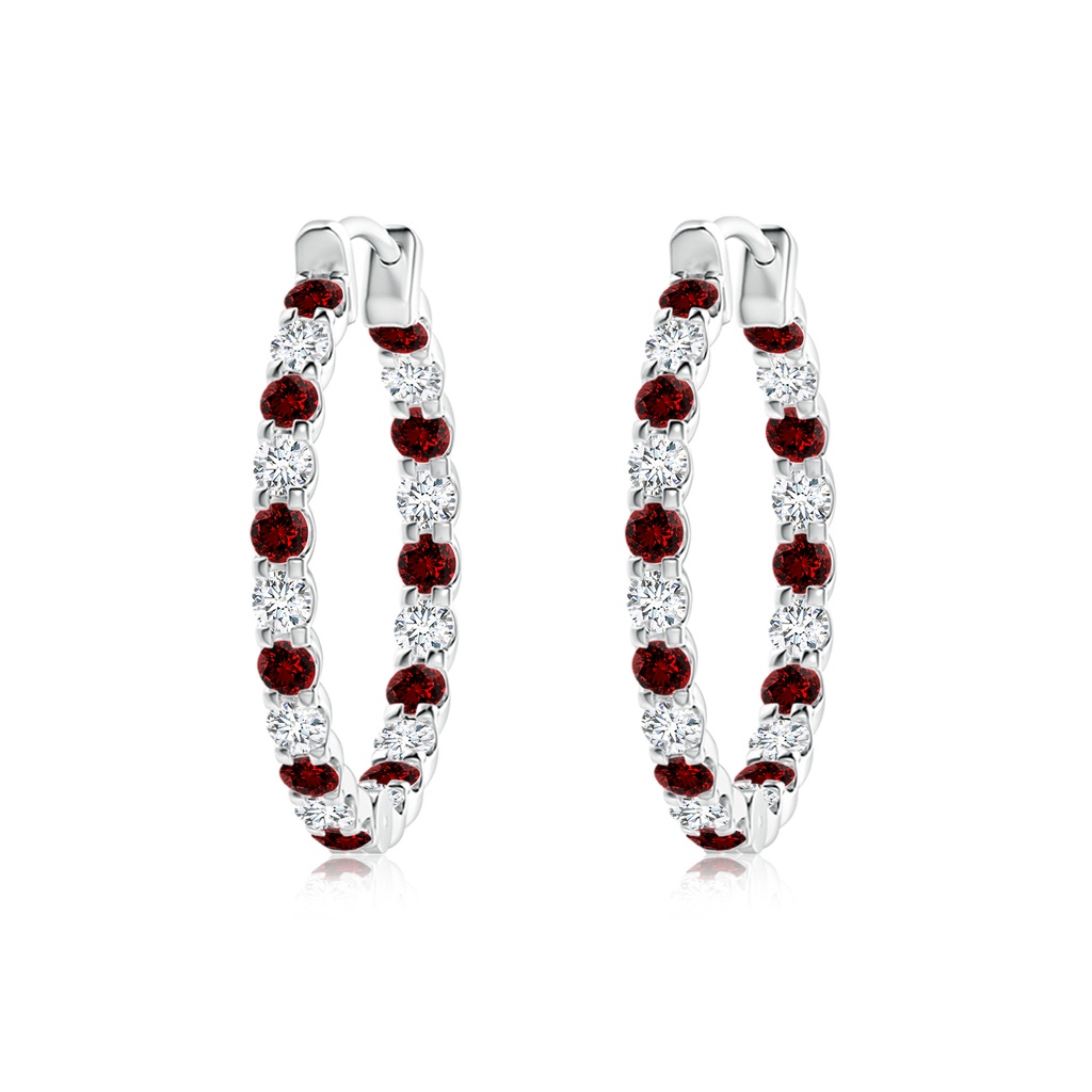 1.7mm Labgrown Lab-Grown Prong-Set Ruby and Lab Diamond Inside Out Hoop Earrings in 18K White Gold