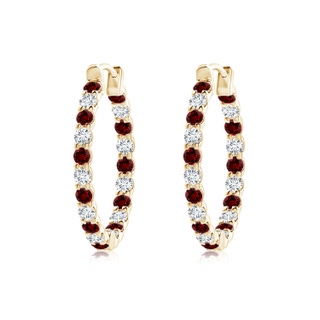 1.7mm Labgrown Lab-Grown Prong-Set Ruby and Lab Diamond Inside Out Hoop Earrings in 18K Yellow Gold