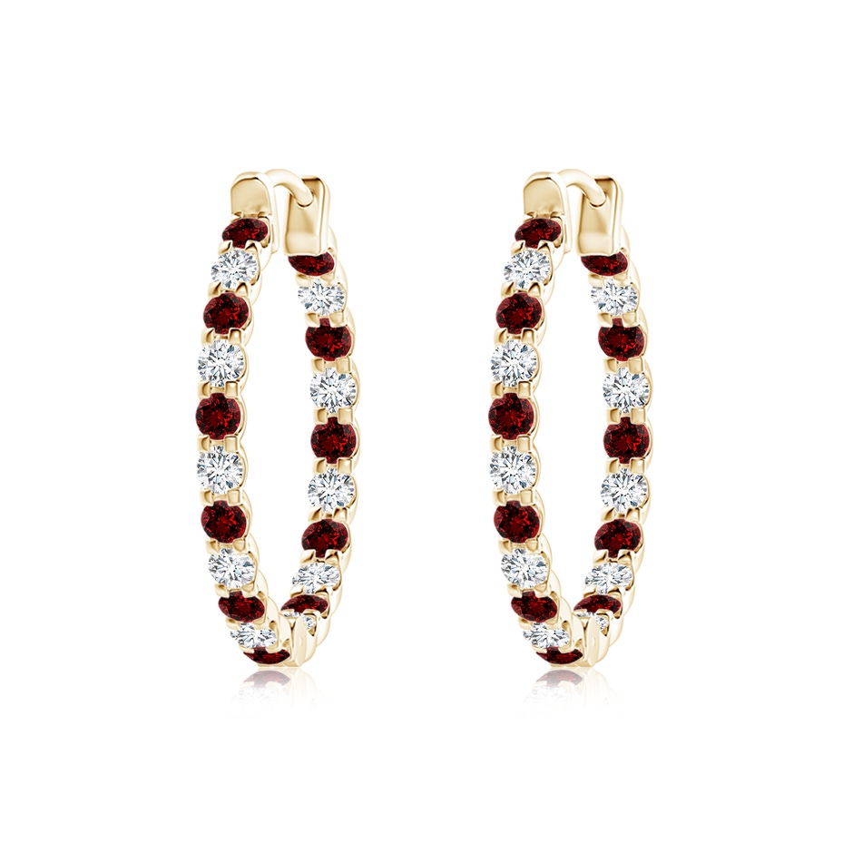 1.7mm Labgrown Lab-Grown Prong-Set Ruby and Lab Diamond Inside Out Hoop Earrings in 18K Yellow Gold 