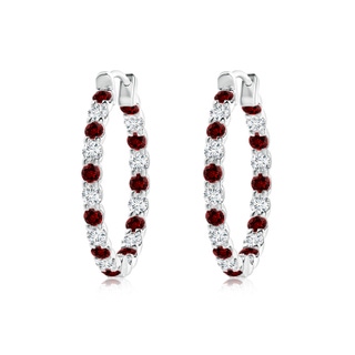 1.7mm Labgrown Lab-Grown Prong-Set Ruby and Diamond Inside Out Hoop Earrings in P950 Platinum