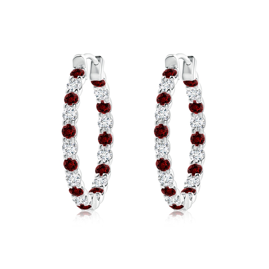1.7mm Labgrown Lab-Grown Prong-Set Ruby and Lab Diamond Inside Out Hoop Earrings in P950 Platinum 