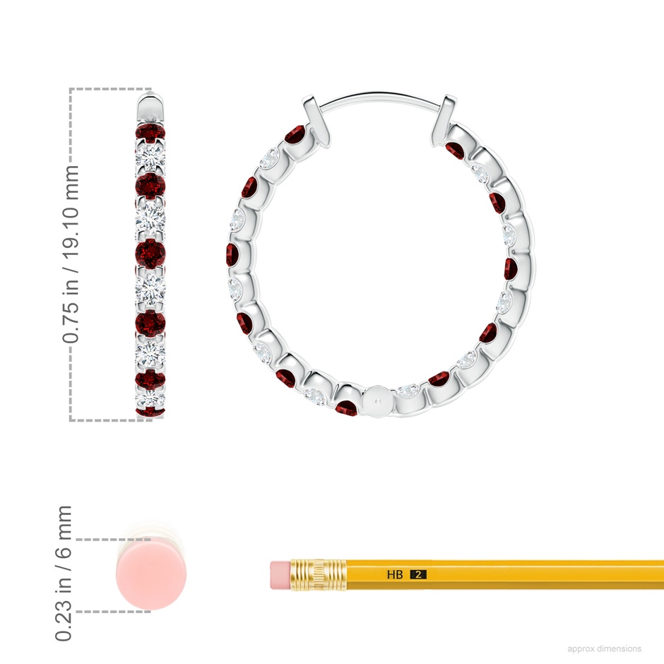 1.7mm Labgrown Lab-Grown Prong-Set Ruby and Lab Diamond Inside Out Hoop Earrings in P950 Platinum ruler
