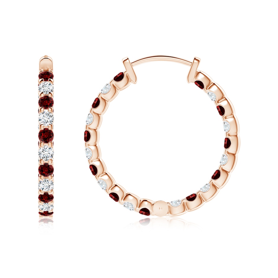 1.7mm Labgrown Lab-Grown Prong-Set Ruby and Lab Diamond Inside Out Hoop Earrings in Rose Gold side 199