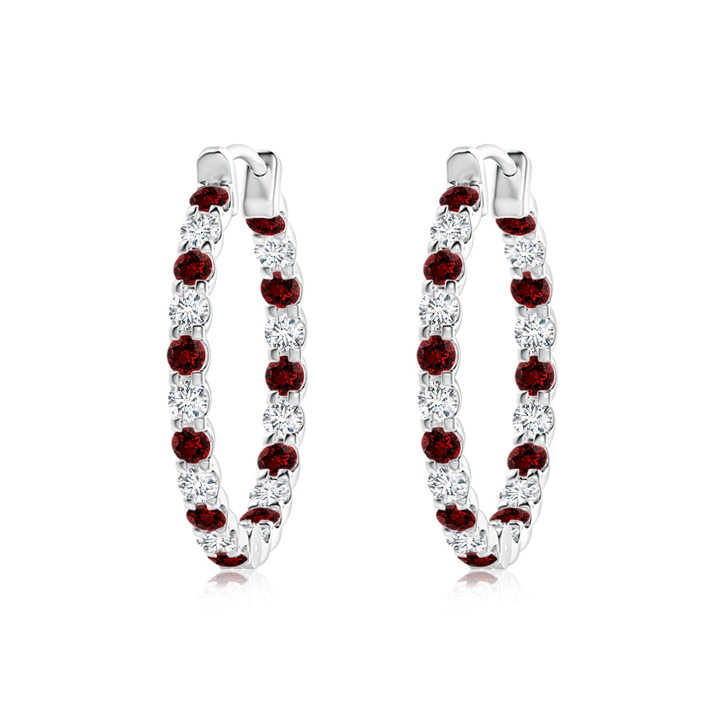 1.7mm Labgrown Lab-Grown Prong-Set Ruby and Diamond Inside Out Hoop Earrings in White Gold