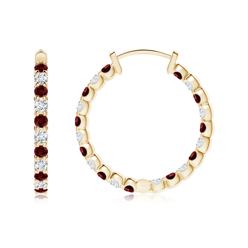 1.7mm Labgrown Lab-Grown Prong-Set Ruby and Lab Diamond Inside Out Hoop Earrings in Yellow Gold side 199