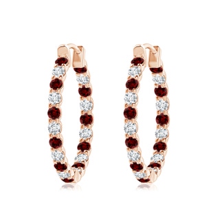 2.5mm Labgrown Lab-Grown Prong-Set Ruby and Diamond Inside Out Hoop Earrings in 10K Rose Gold
