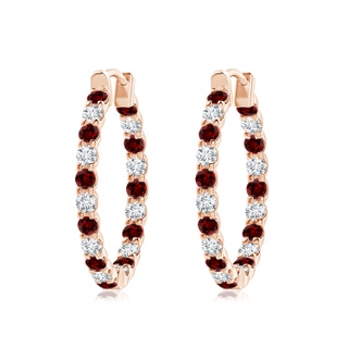 2.5mm Labgrown Lab-Grown Prong-Set Ruby and Lab Diamond Inside Out Hoop Earrings in 18K Rose Gold