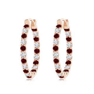 2.5mm Labgrown Lab-Grown Prong-Set Ruby and Lab Diamond Inside Out Hoop Earrings in 9K Rose Gold