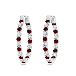 2.5mm Labgrown Lab-Grown Prong-Set Ruby and Diamond Inside Out Hoop Earrings in P950 Platinum