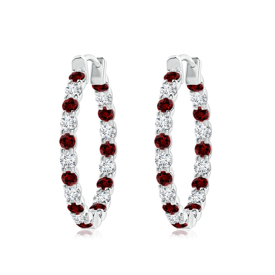 2.5mm Labgrown Lab-Grown Prong-Set Ruby and Lab Diamond Inside Out Hoop Earrings in P950 Platinum 