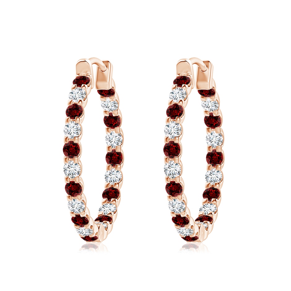 2.5mm Labgrown Lab-Grown Prong-Set Ruby and Lab Diamond Inside Out Hoop Earrings in Rose Gold 