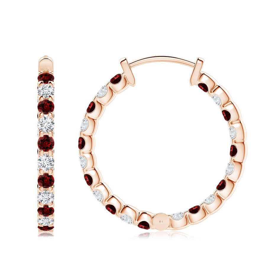 2.5mm Labgrown Lab-Grown Prong-Set Ruby and Lab Diamond Inside Out Hoop Earrings in Rose Gold side 199